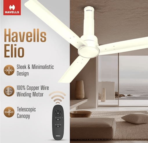 Havells 1200mm Elio BLDC Motor Ceiling Fan | Remote Controlled, High Air Delivery Fan | 5 Star Rated, Upto 60% Energy Saving, 2 Year Warranty | (Pack of 1, Bianco) - Image 4